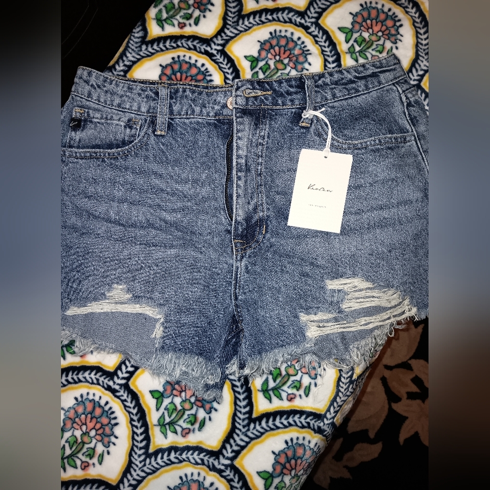 KanCan Dark Blue Distressed Jean Shorts